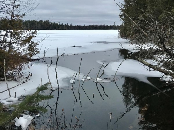 East Bass Lake in January. There are many inland Fishing Lakes in Gwinn! 