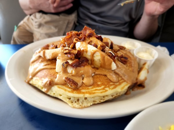 Now that's a loaded pancake at Sunnyside Diner about 10 minutes SW of Willow Creek Estates