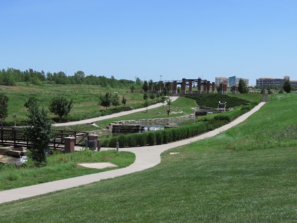A trail from this beautiful Central Green Park in Lenexa leads right into Cross Point Creek Cottages