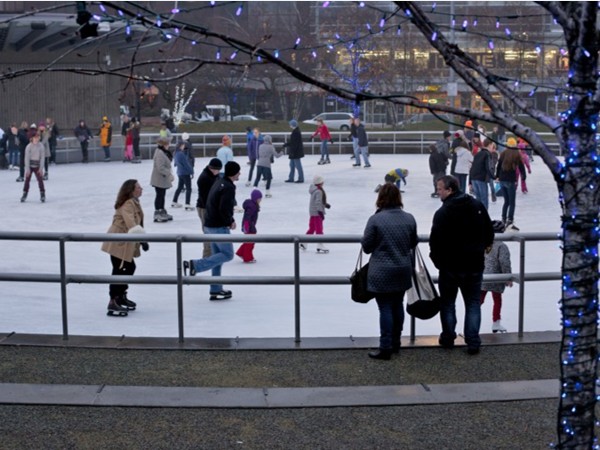 Enjoy winter while ice skating at Rosa Park Circle. Downtown Grand Rapids, minutes from Walker