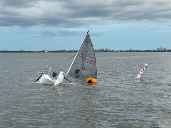 Sailboat mishap in the water off Perdido Beach
