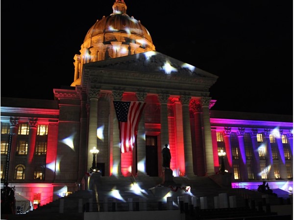 The Missouri Capitol is all dressed up for the Governors Ball